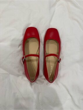 ALOHAS Red Mary Jane Square-Toe Flats with Buckle